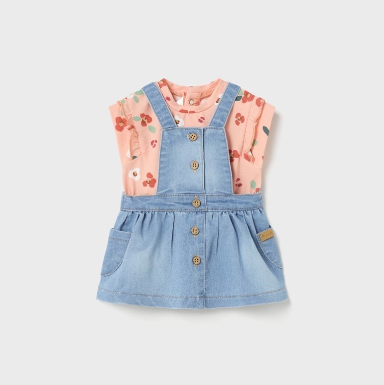 Mayoral Yazlık Kız Bebek Bluz Denim Salopet Pembe