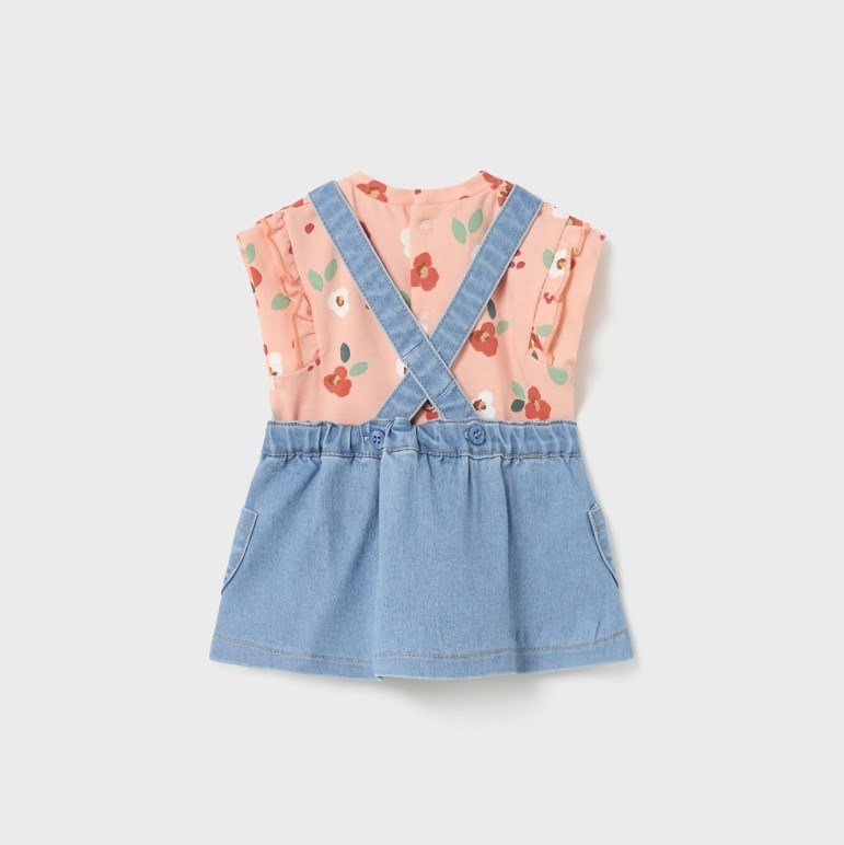 Mayoral Yazlık Kız Bebek Bluz Denim Salopet Pembe