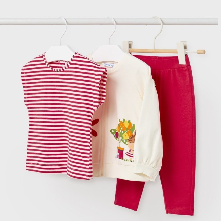 Mayoral Yazlık Kız Bebek Kısa Kol T-shirt Eşofman 3'lü Set Kırmızı