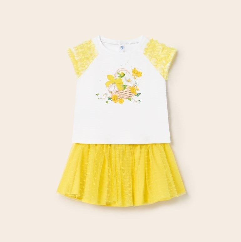 Mayoral Yazlık Kız Bebek Kısa Kol T-shirt Etek 2'li Set Sarı
