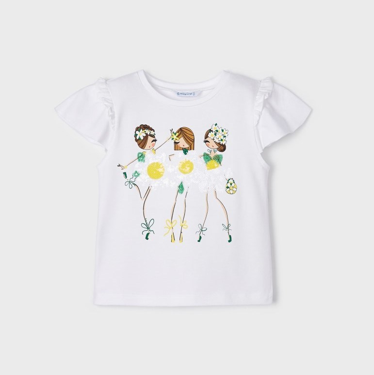 Mayoral Yazlık Kız Kısa Kol T-shirt Beyaz