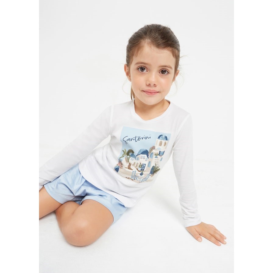 Mayoral Yazlık Kız Uzun Kol T-shirt ve Toka 2'li Set Beyaz