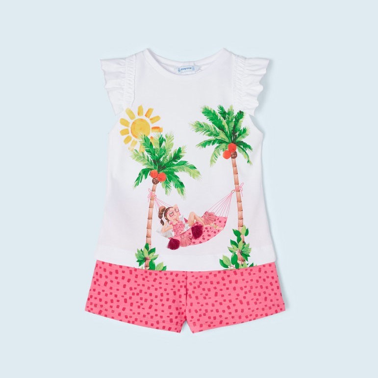 Mayoral Yazlık Kız T-shirt Şort 2'li Set Pembe