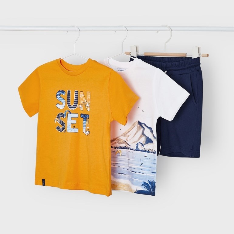 Mayoral Yazlık Erkek T-shirt Şort 3'lü Set Turuncu