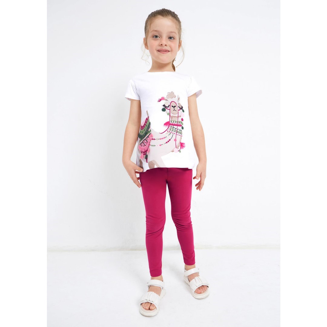 Mayoral Yazlık Kız Kısa Kol T-shirt Tayt 2'li Set Pembe