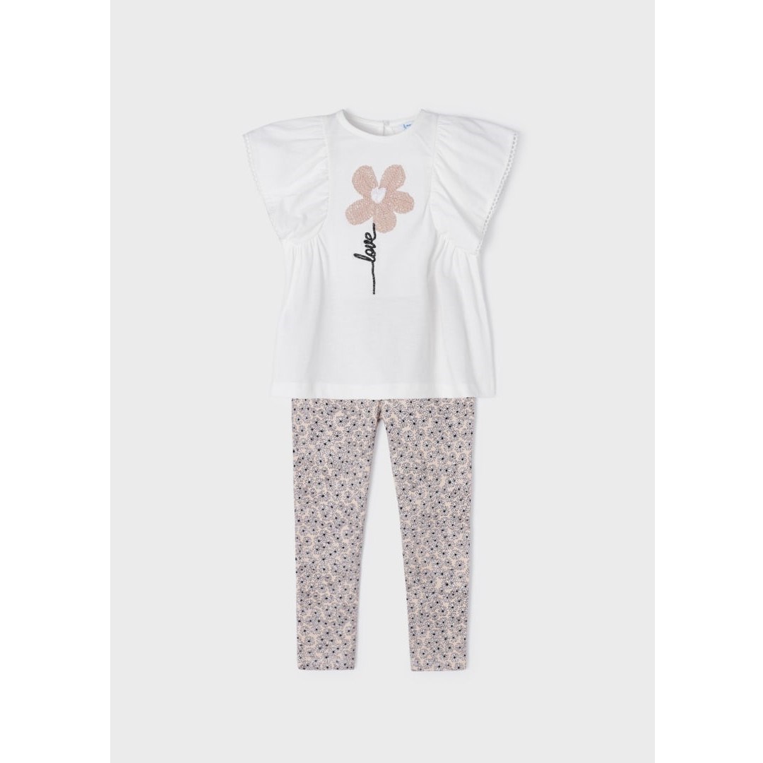 Mayoral Yazlık Kız T-shirt Tayt 2'li Set Krem