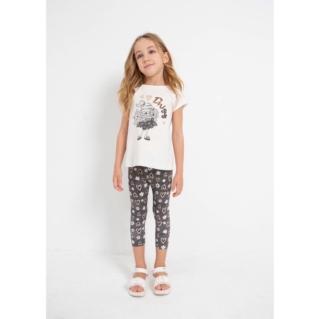 Mayoral Yazlık Kız T-shirt Tayt 2'li Set Krem