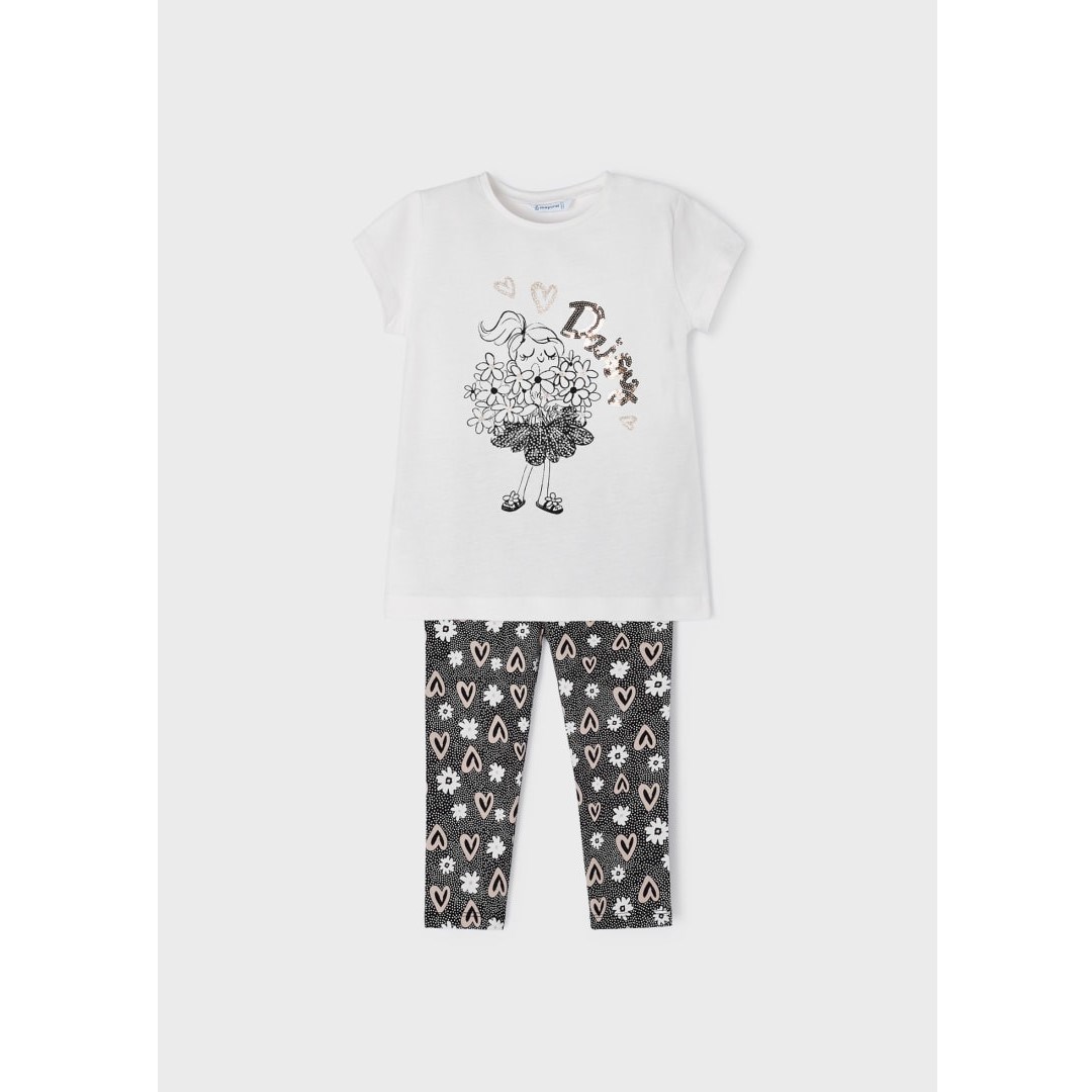 Mayoral Yazlık Kız T-shirt Tayt 2'li Set Krem