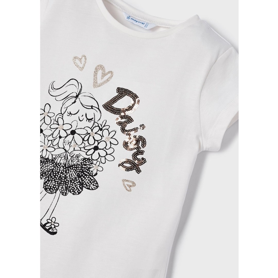Mayoral Yazlık Kız T-shirt Tayt 2'li Set Krem