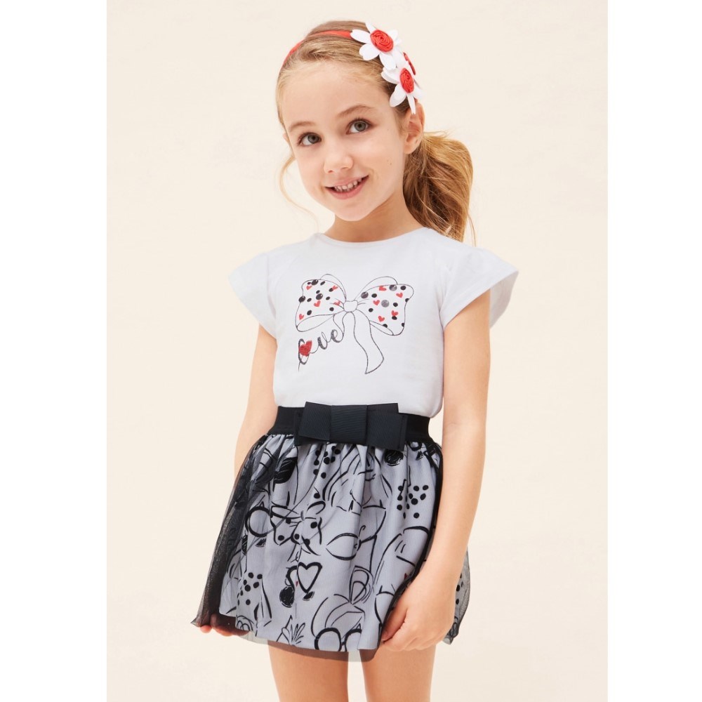 Mayoral Yazlık Kız Kısa Kol T-shirt Etek 2'li Set Beyaz