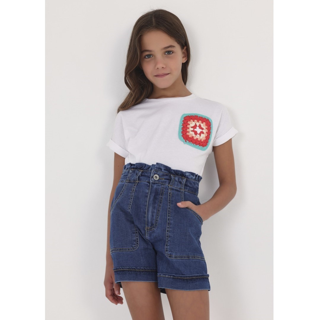 Mayoral Yazlık Kız Kısa Kol T-shirt Beyaz