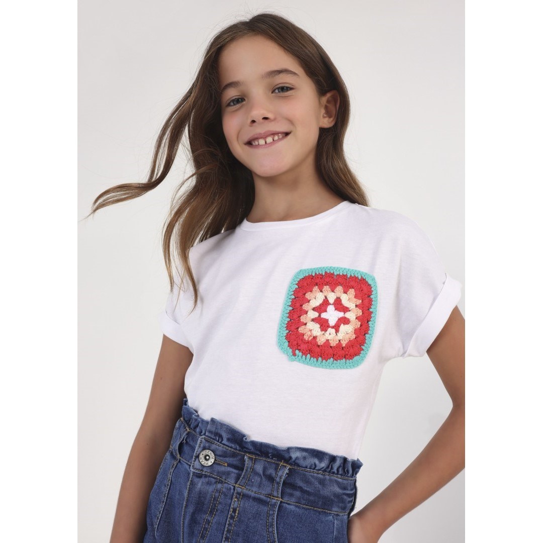 Mayoral Yazlık Kız Kısa Kol T-shirt Beyaz