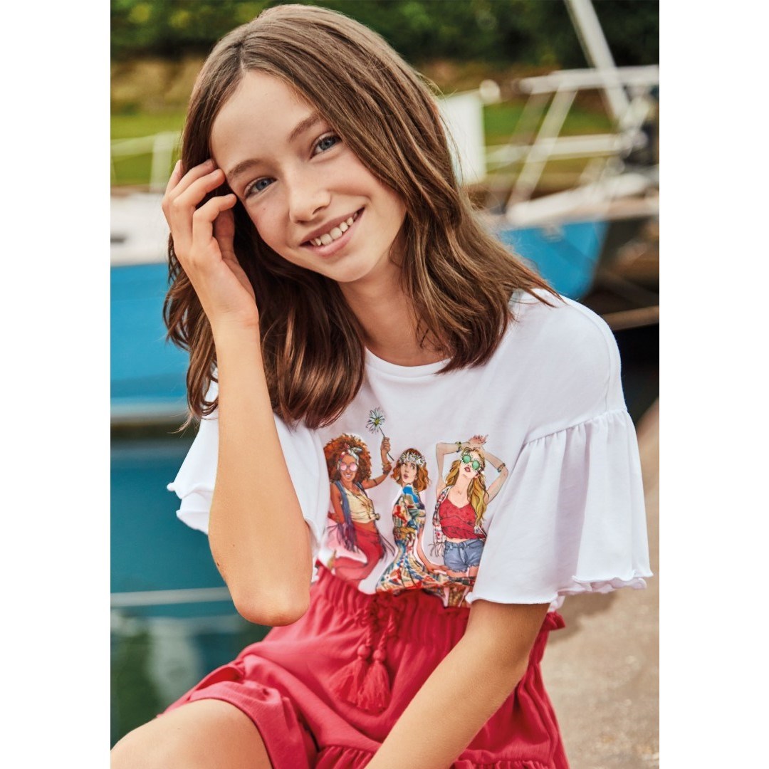 Mayoral Yazlık Kız Kısa Kol T-shirt Beyaz