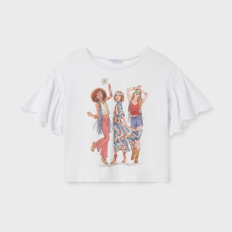 Mayoral Yazlık Kız Kısa Kol T-shirt Beyaz