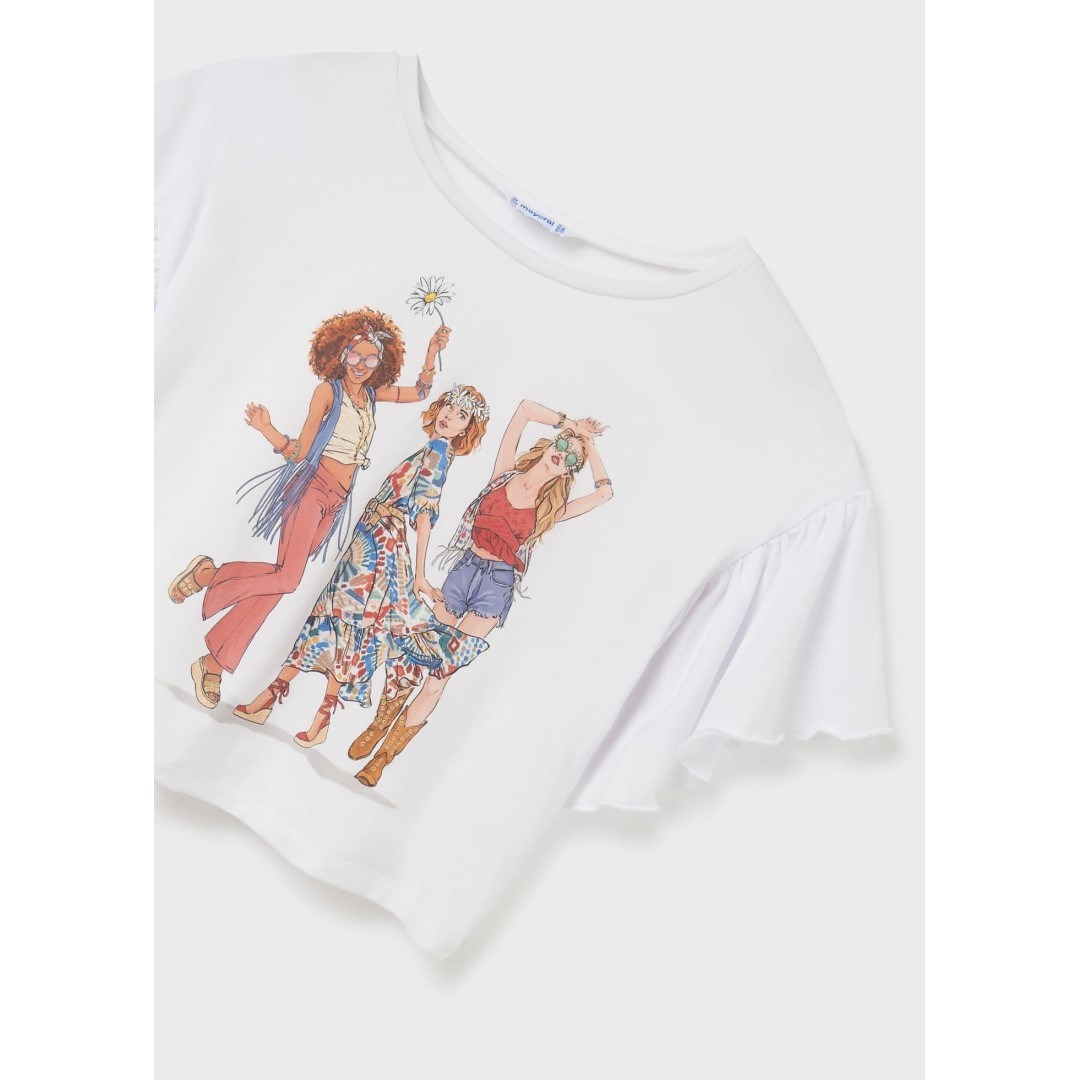 Mayoral Yazlık Kız Kısa Kol T-shirt Beyaz