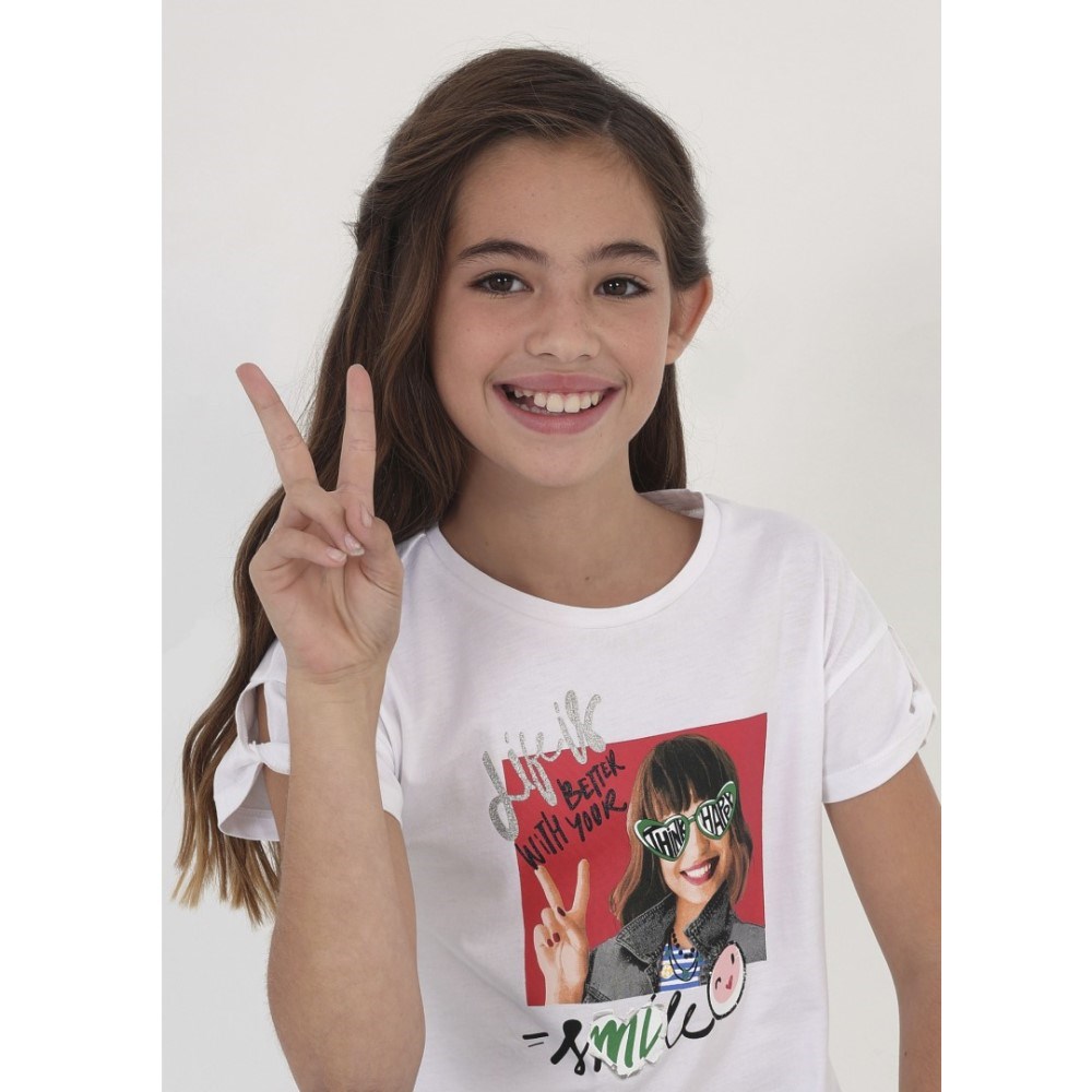 Mayoral Yazlık Kız Kısa Kol T-shirt Beyaz
