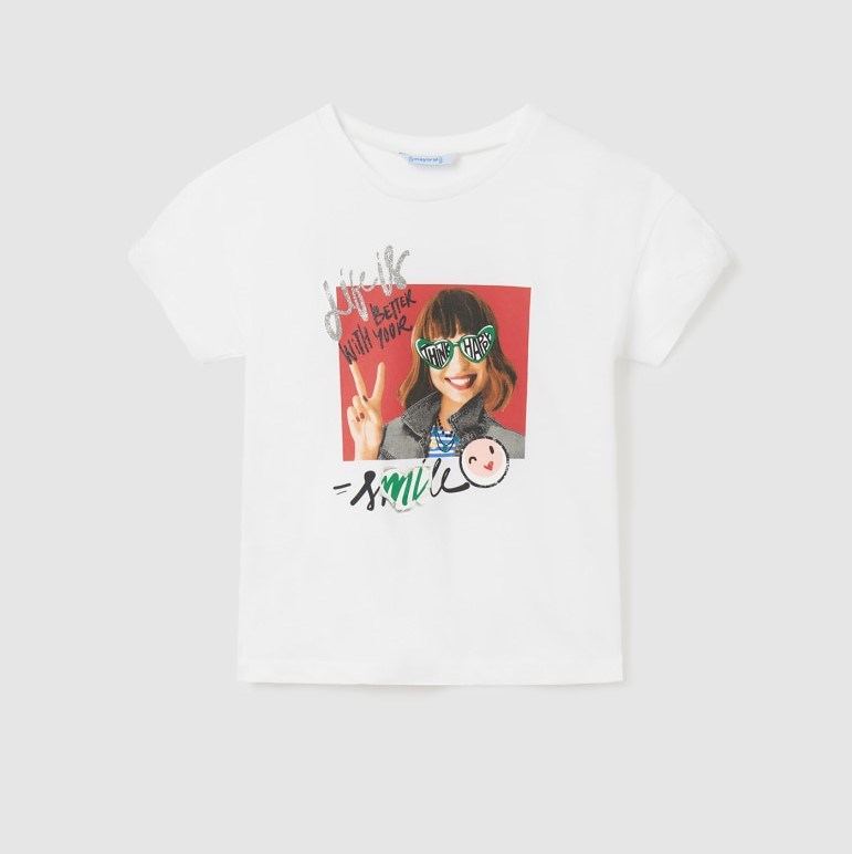 Mayoral Yazlık Kız Kısa Kol T-shirt Beyaz