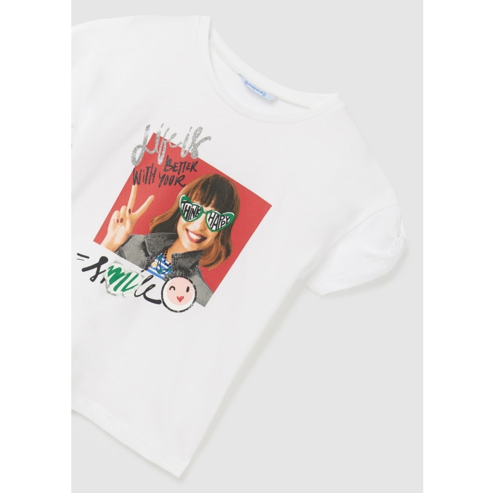 Mayoral Yazlık Kız Kısa Kol T-shirt Beyaz