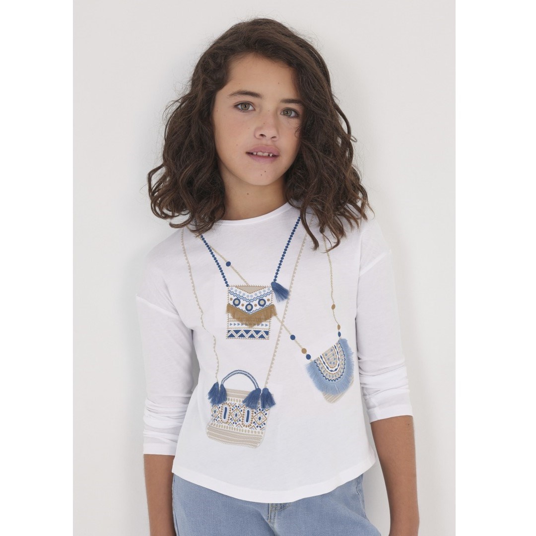 Mayoral Yazlık Kız Uzun Kol T-shirt Beyaz