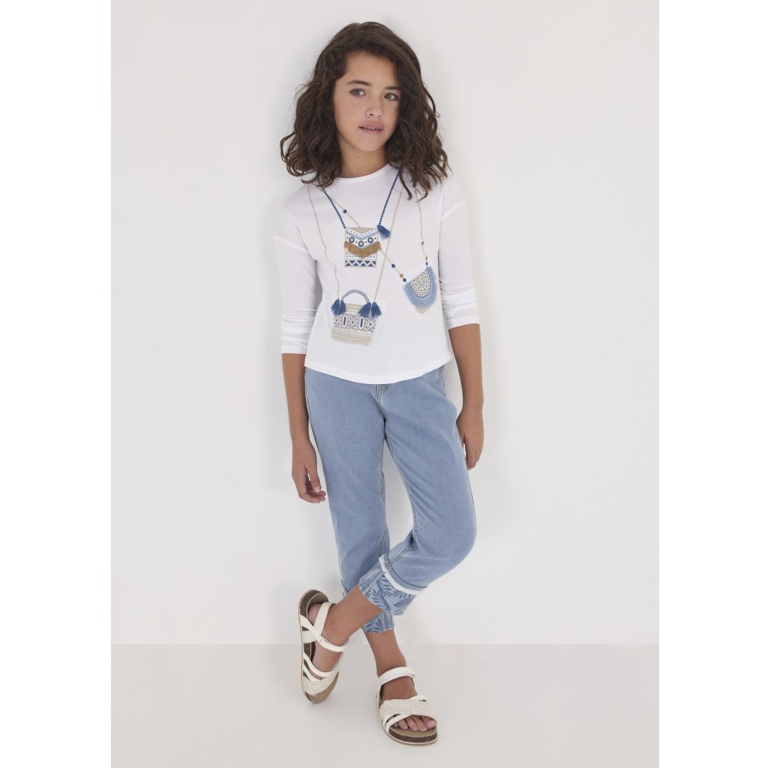 Mayoral Yazlık Kız Uzun Kol T-shirt Beyaz