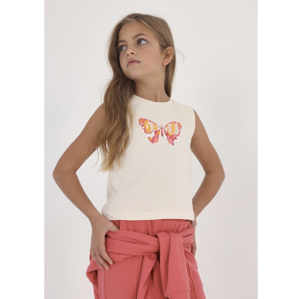 Mayoral Yazlık Kız Kolsuz T-shirt Krem