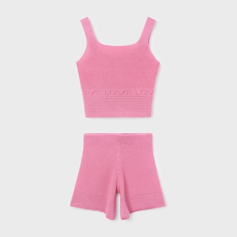Mayoral Yazlık Kız Örme Bluz Şort 2'li Set Pembe