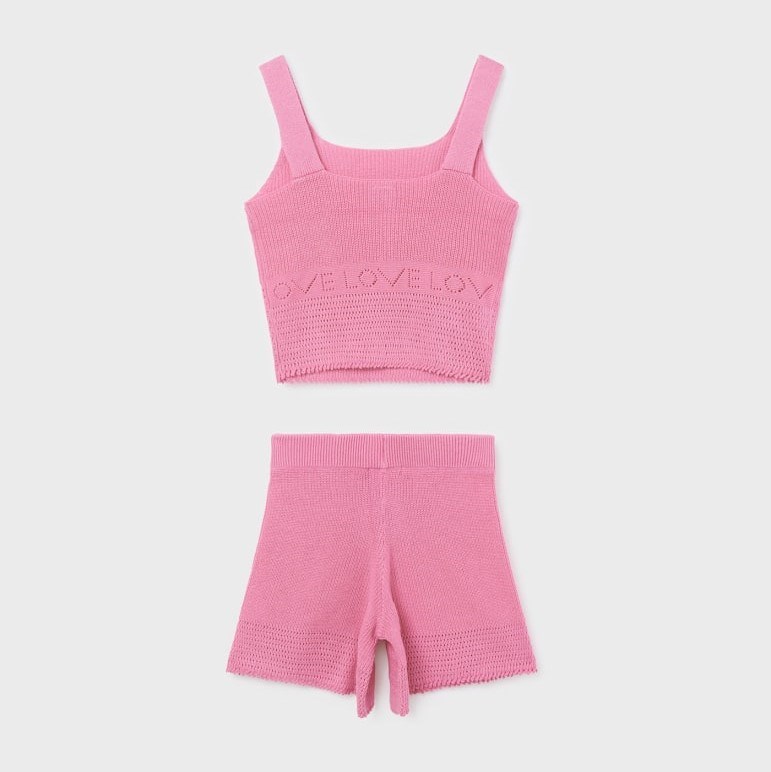 Mayoral Yazlık Kız Örme Bluz Şort 2'li Set Pembe