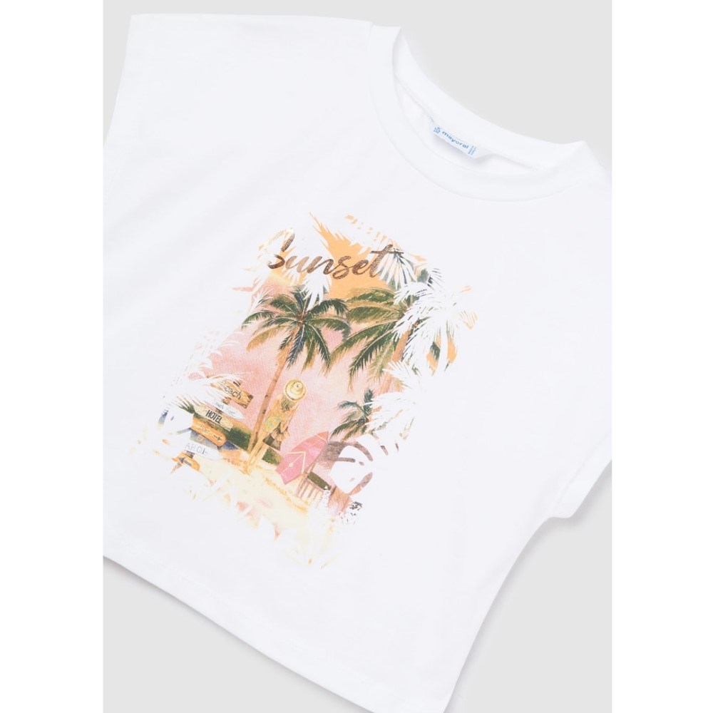 Mayoral Yazlık Kız T-shirt Şort 2'li Set Beyaz