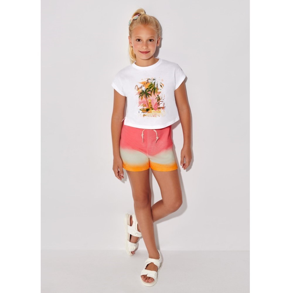 Mayoral Yazlık Kız T-shirt Şort 2'li Set Beyaz