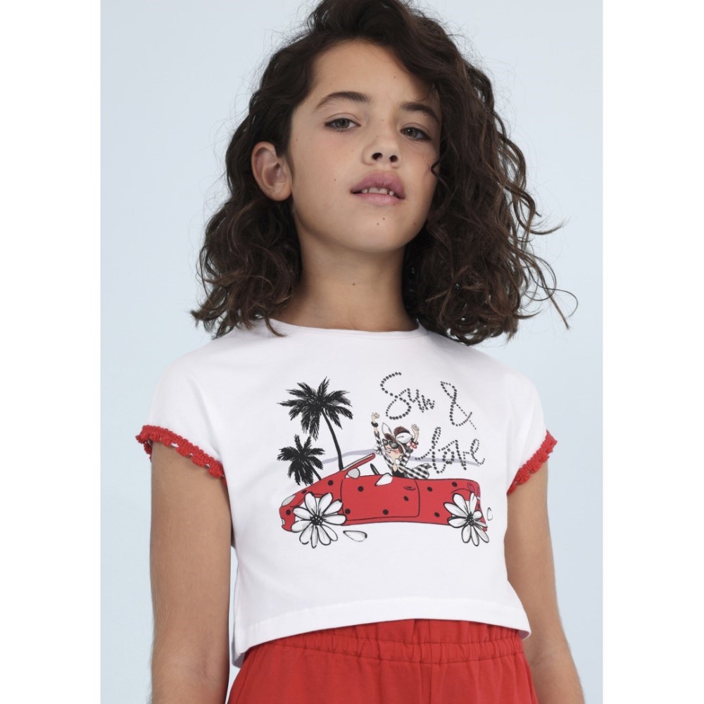 Mayoral Yazlık Kız T-shirt Şort 2'li Set Kırmızı
