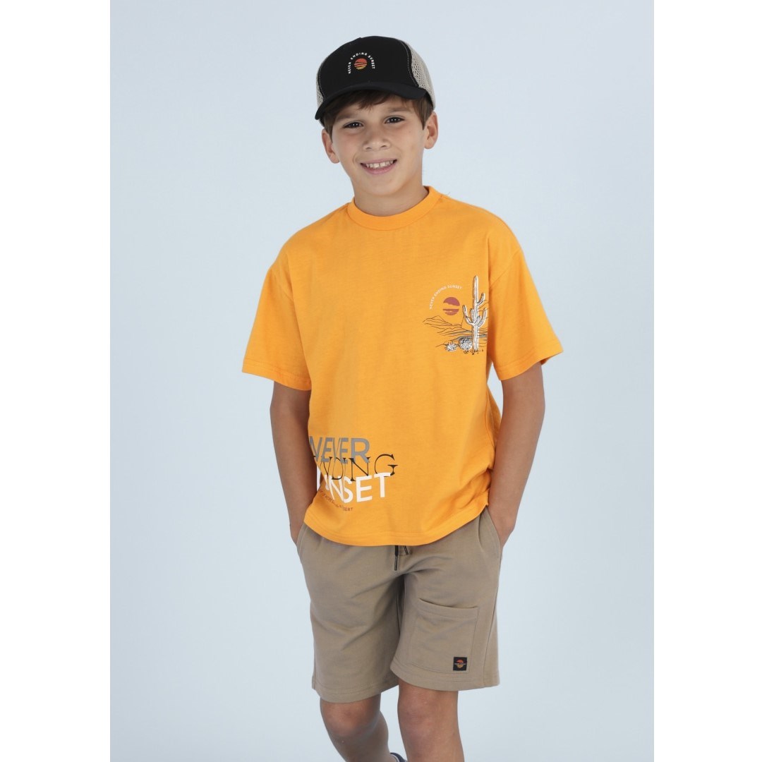Mayoral Yazlık Erkek T-shirt Şort Şapka 3'lü Set Turuncu