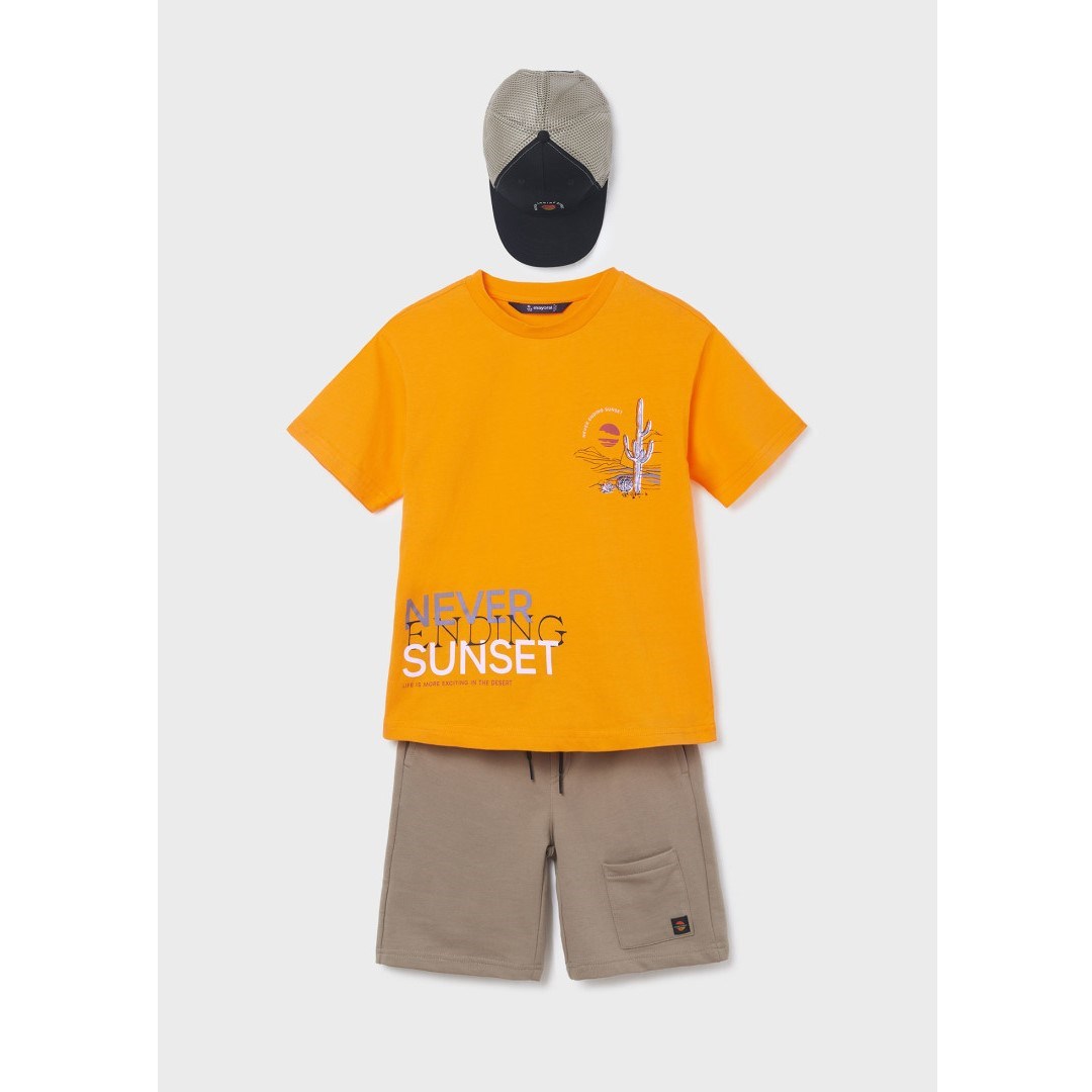 Mayoral Yazlık Erkek T-shirt Şort Şapka 3'lü Set Turuncu