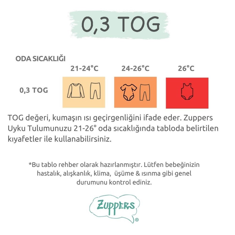 Zuppers Çocuk Ayaklı Uyku Tulumu 0.3 Tog Trio Beyaz