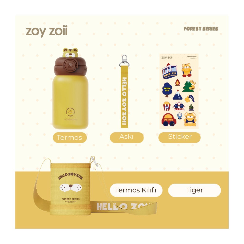 Zoyzoii Animal Serisi Çelik Termos Su Matarası - Tiger 