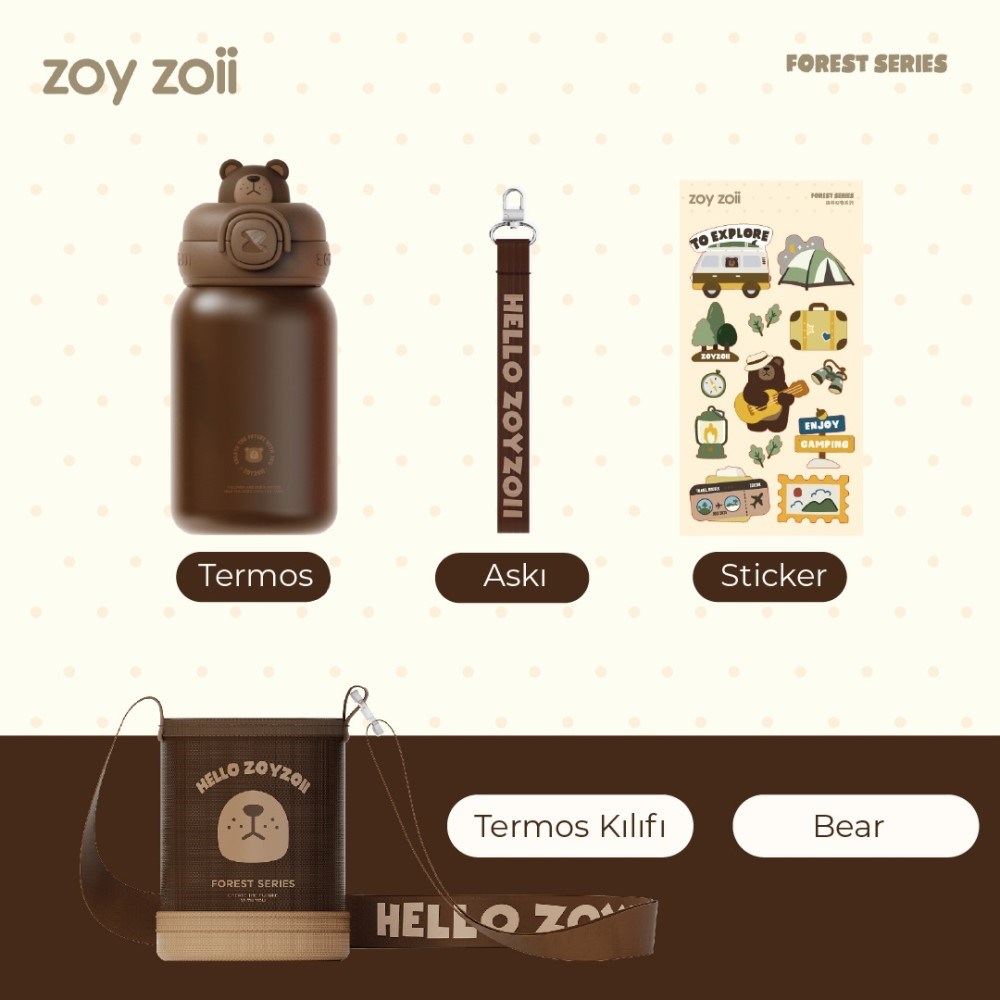 Zoyzoii Animal Serisi Çelik Termos Su Matarası - Bear 