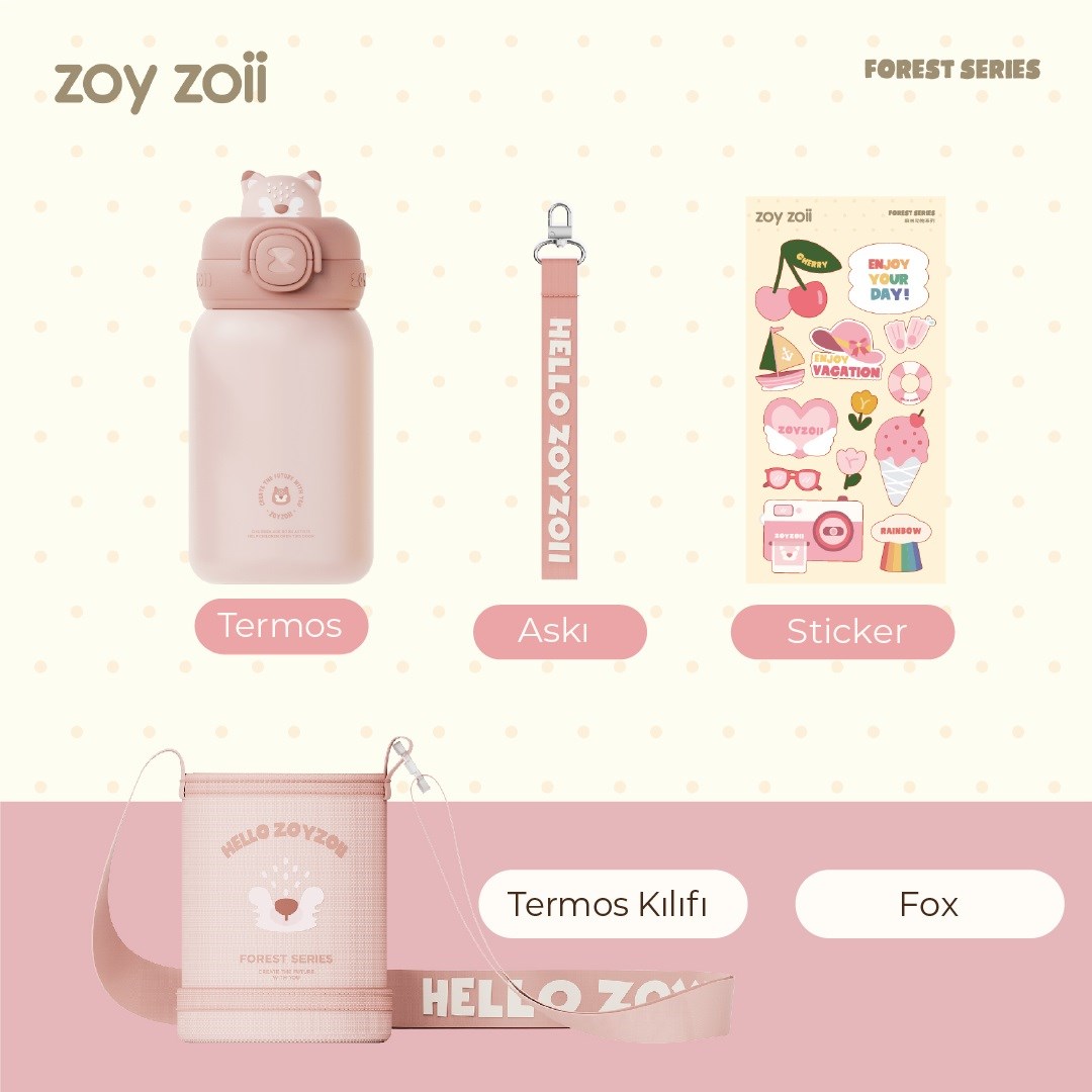 Zoyzoii Animal Serisi Çelik Termos Su Matarası -  Fox 
