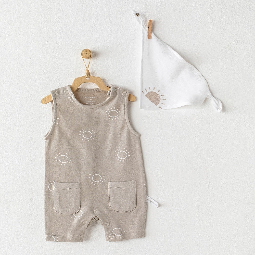 Andywawa Yazlık Bebek Tulum Fular Set Krem