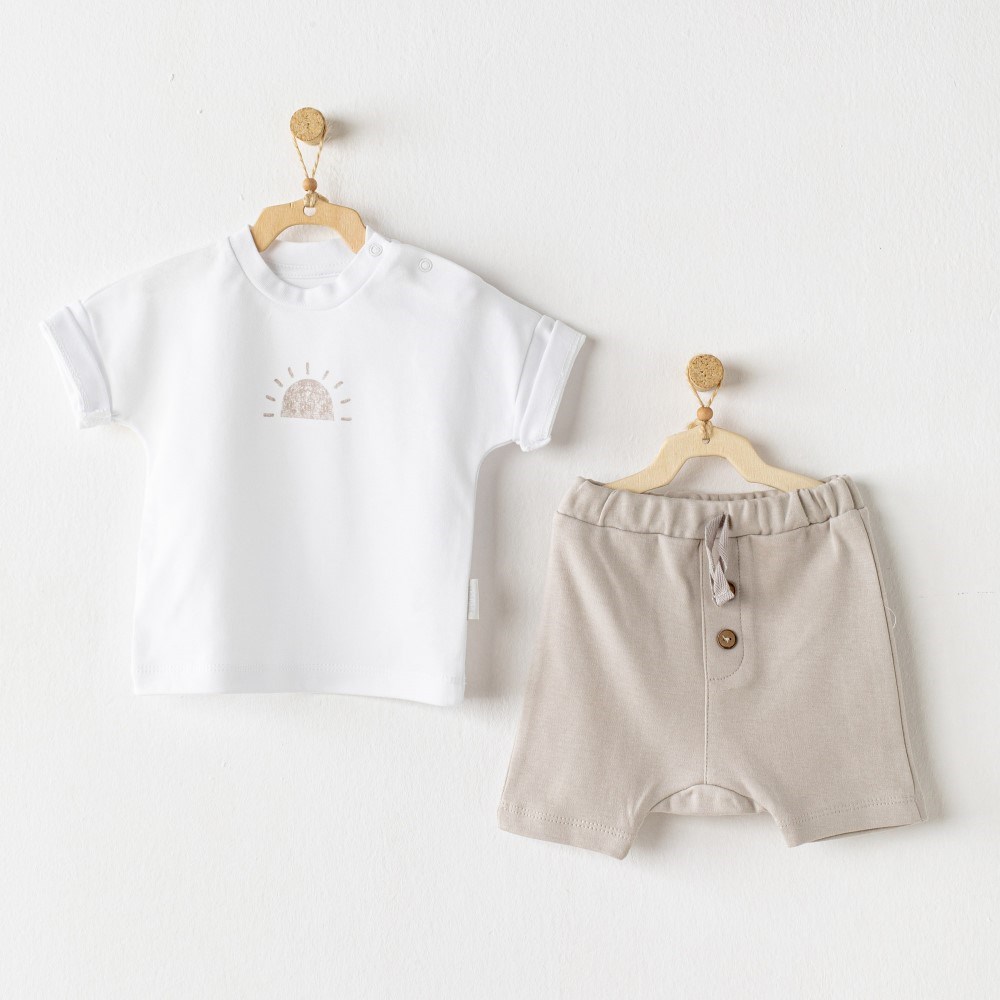 Andywawa Yazlık Bebek Tshirt Şort 2'li Set Beyaz