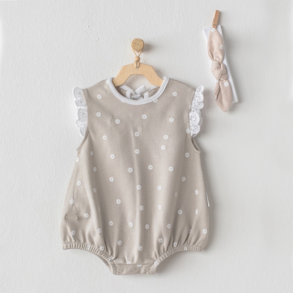 Andywawa Kız Bebek Yazlık Tulum ve Bandana 2'li Set Krem