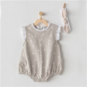 Andywawa Kız Bebek Yazlık Tulum ve Bandana 2'li Set