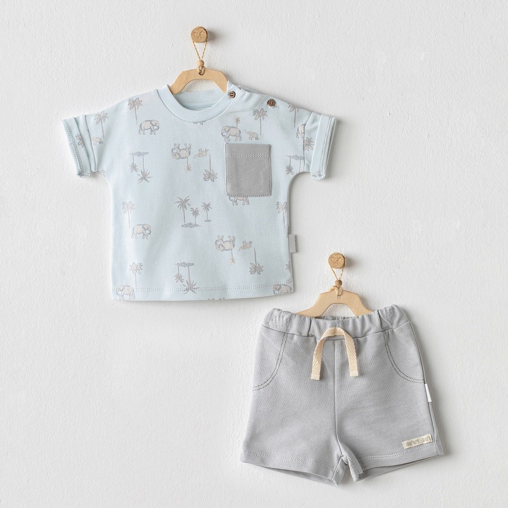 Andywawa Yazlık Bebek Tshirt Şort 2'li Set Mavi