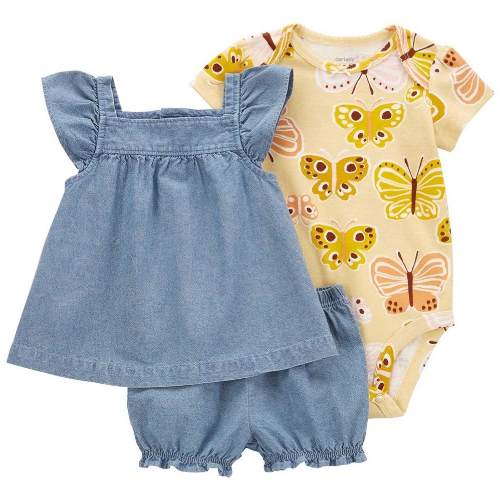 Carter's Kız Bebek Elbise Tulum ve Şort 3'lü Set Sarı