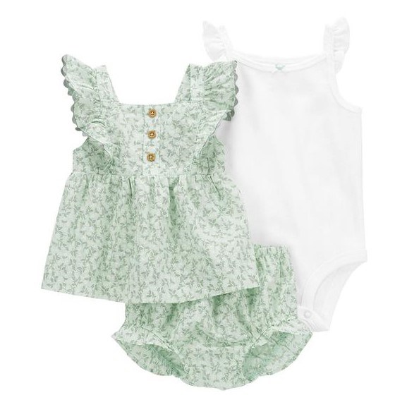 Carter's Kız Bebek Elbise Tulum ve Şort 3'lü Set Yeşil