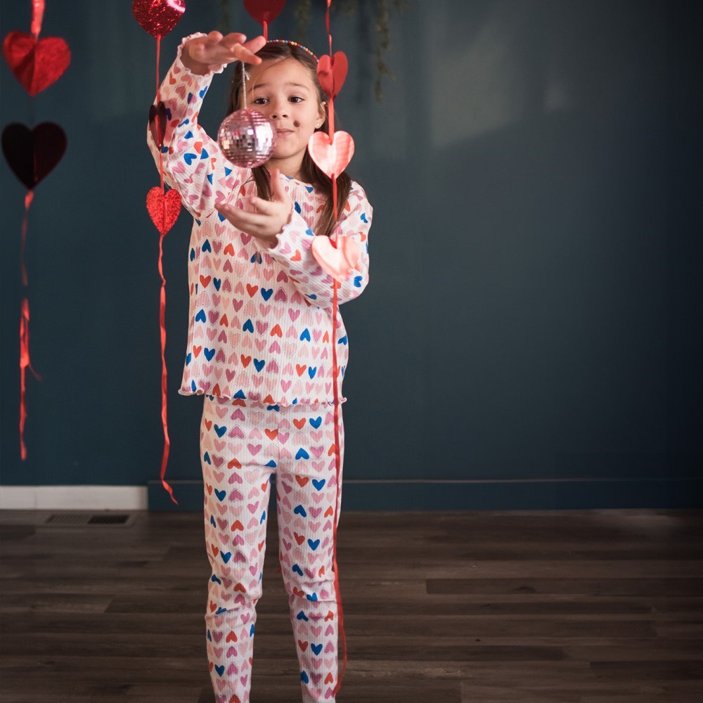 Antebies Organik Kalp Uzun Kollu Pijama Takımı Pembe