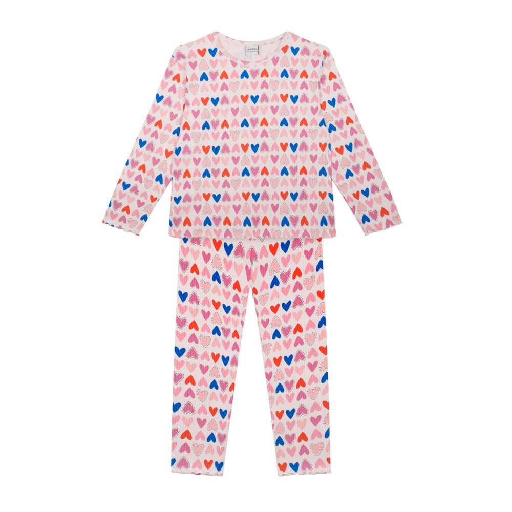 Antebies Organik Kalp Uzun Kollu Pijama Takımı Pembe