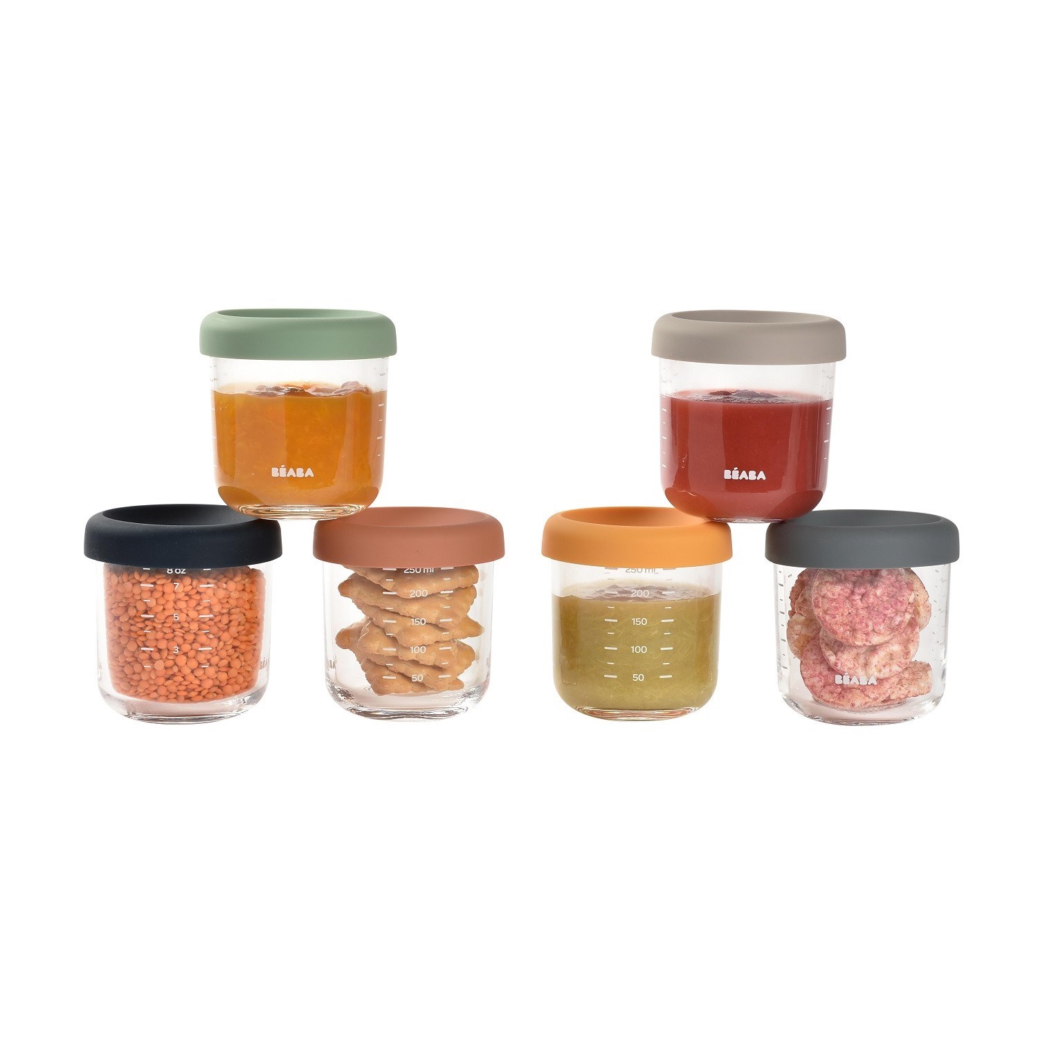 Beaba Bebek Cam Mama Kavanozu 6Lı Set 250 Ml, Sunrise Color Mix 
