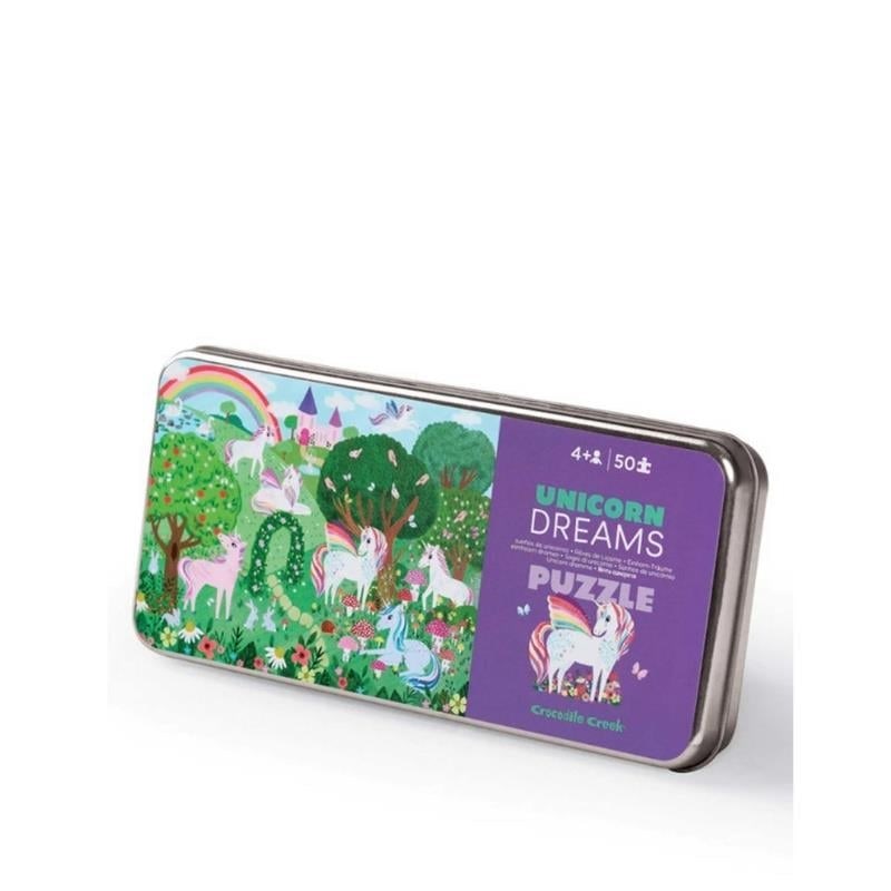 Crocodile Creek Metal Kutu Puzzle  50 Parça - Unicorn Dreams 