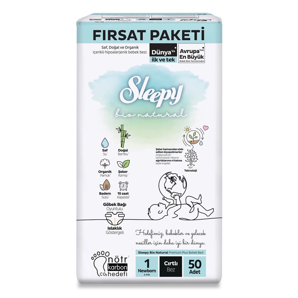Sleepy Bio Natural No:1 Yenidoğan Bebek Bezi 50 Adet 