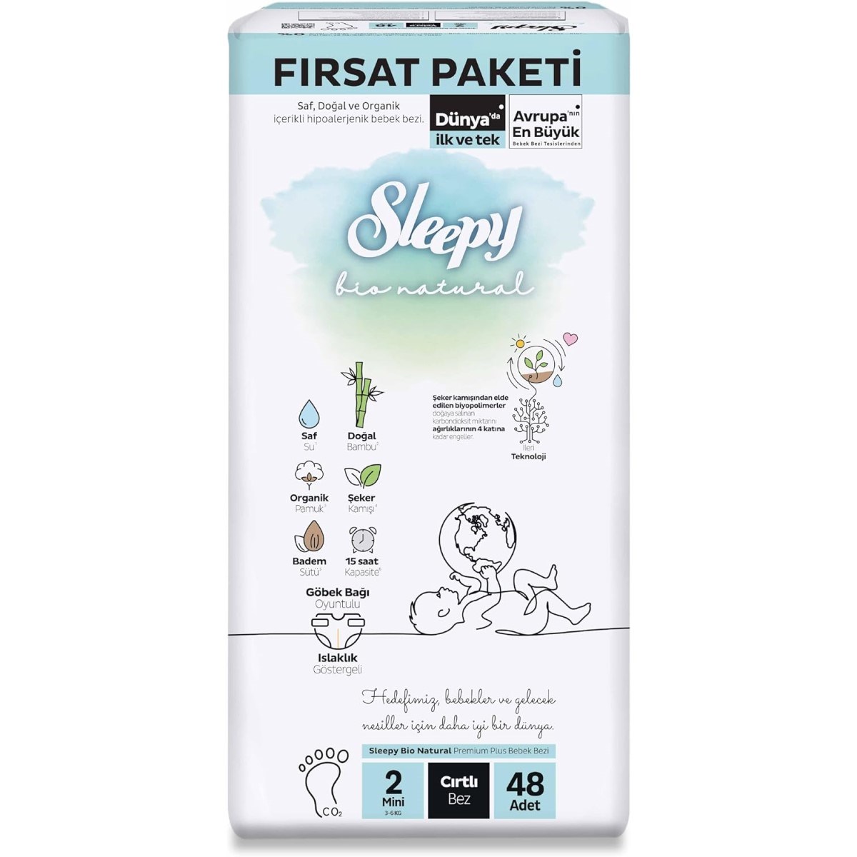 Sleepy Bio Natural No:2 Mini 2'li Bebek Bezi 48 Adet 