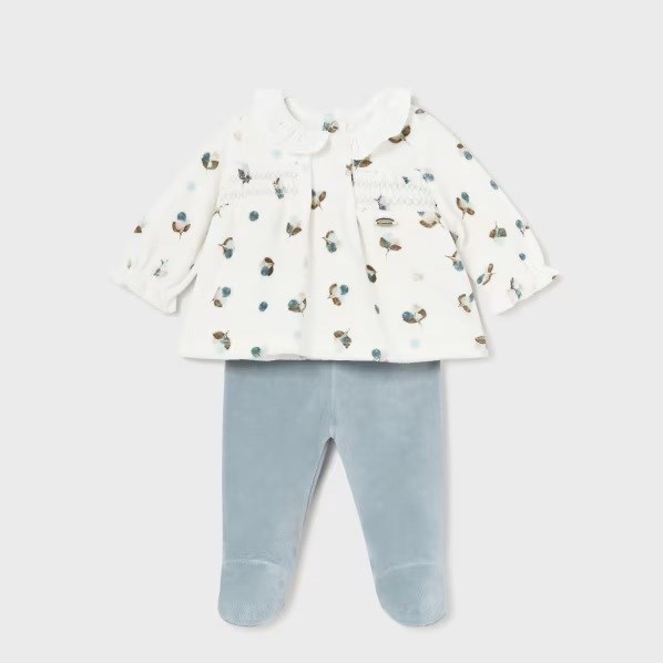 Mayoral Kışlık Kız Bebek Kadife Bluz Patikli Pantolon Set Yeşil